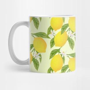 Yellow Lemons With Leaves And Flowers Pattern Mug